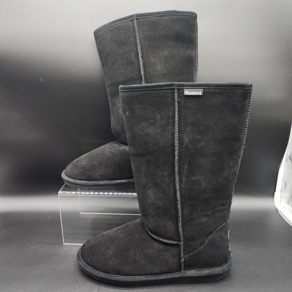 Bearpaw Size 11 Black Emma Tall Suede Sheepskin Wool Fur Winter Boots Cozy NWOT